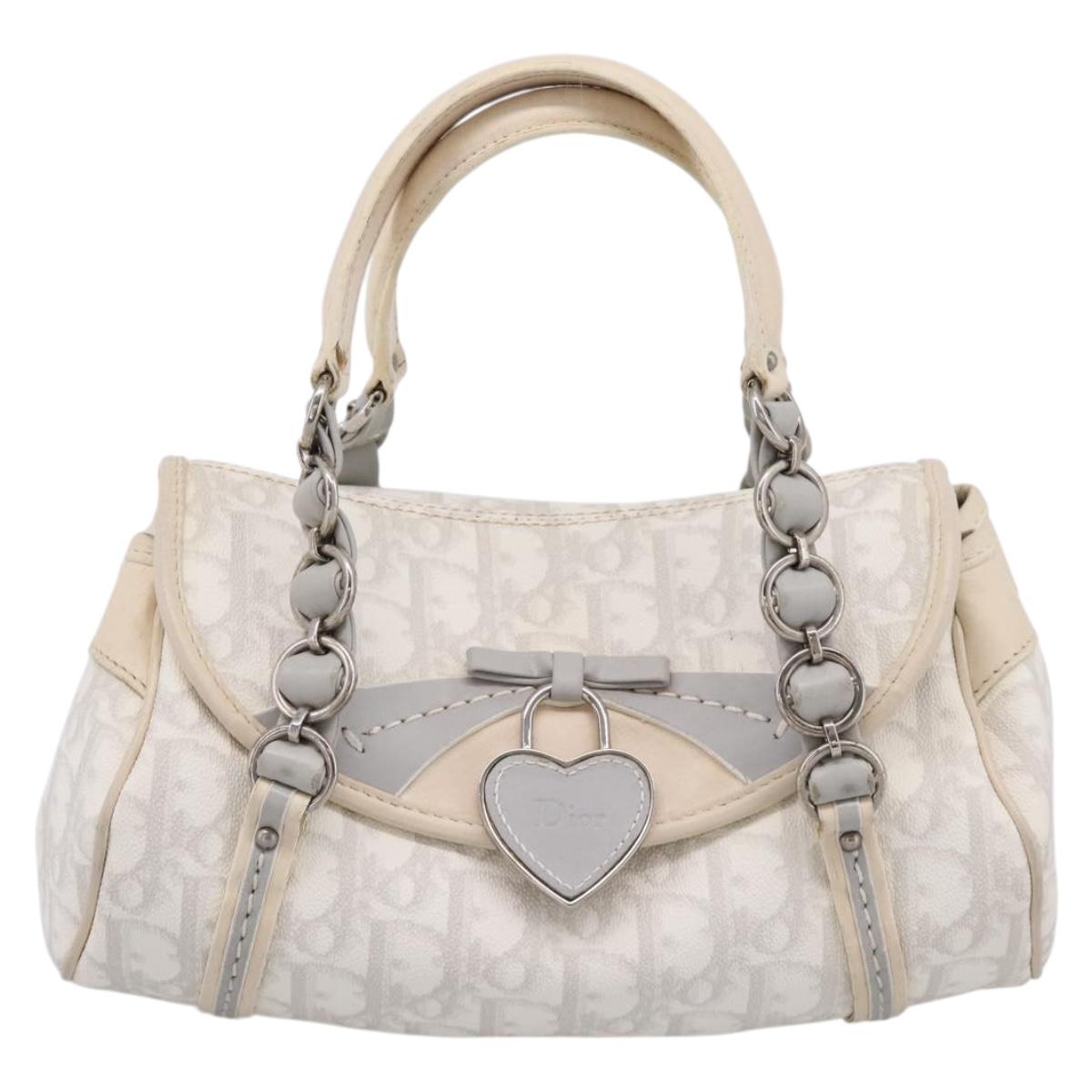 Christian Dior Trotter Canvas Romantic Hand Bag PVC White Silver Auth 197513V