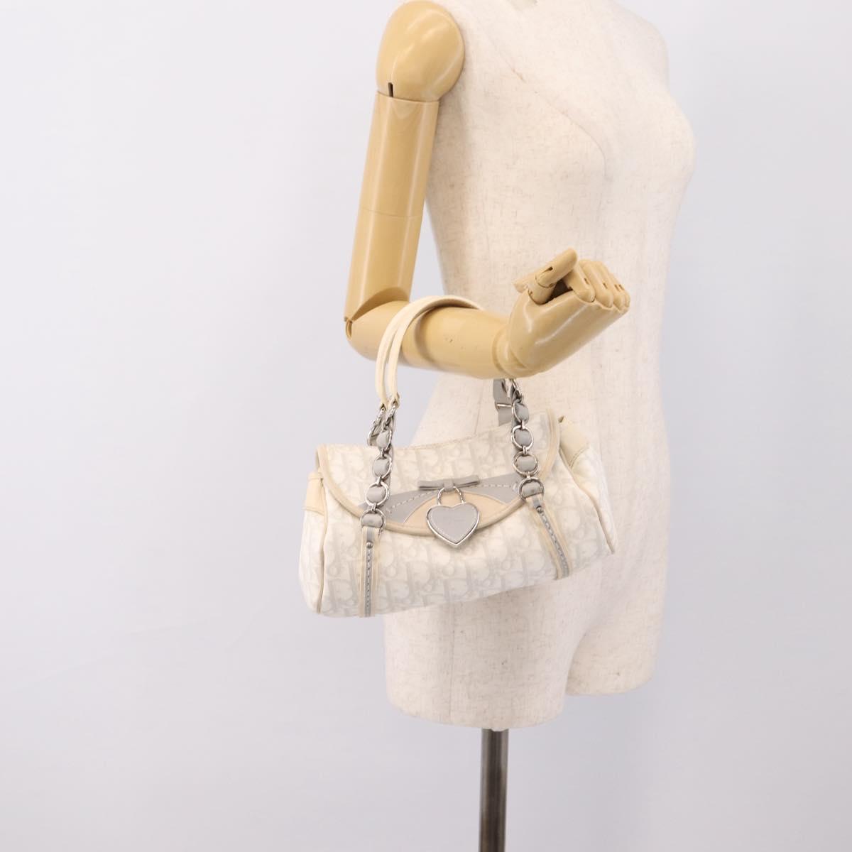 Christian Dior Trotter Canvas Romantic Hand Bag PVC White Silver Auth 197513V