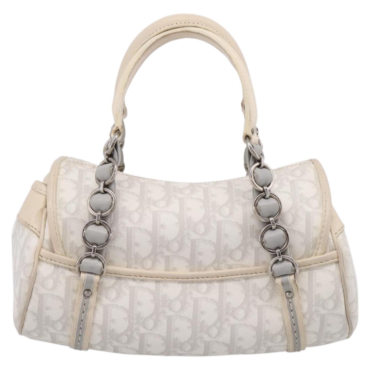 Christian Dior Trotter Canvas Romantic Hand Bag PVC White Silver Auth 197513V