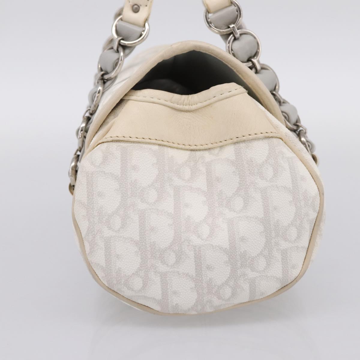 Christian Dior Trotter Canvas Romantic Hand Bag PVC White Silver Auth 197513V