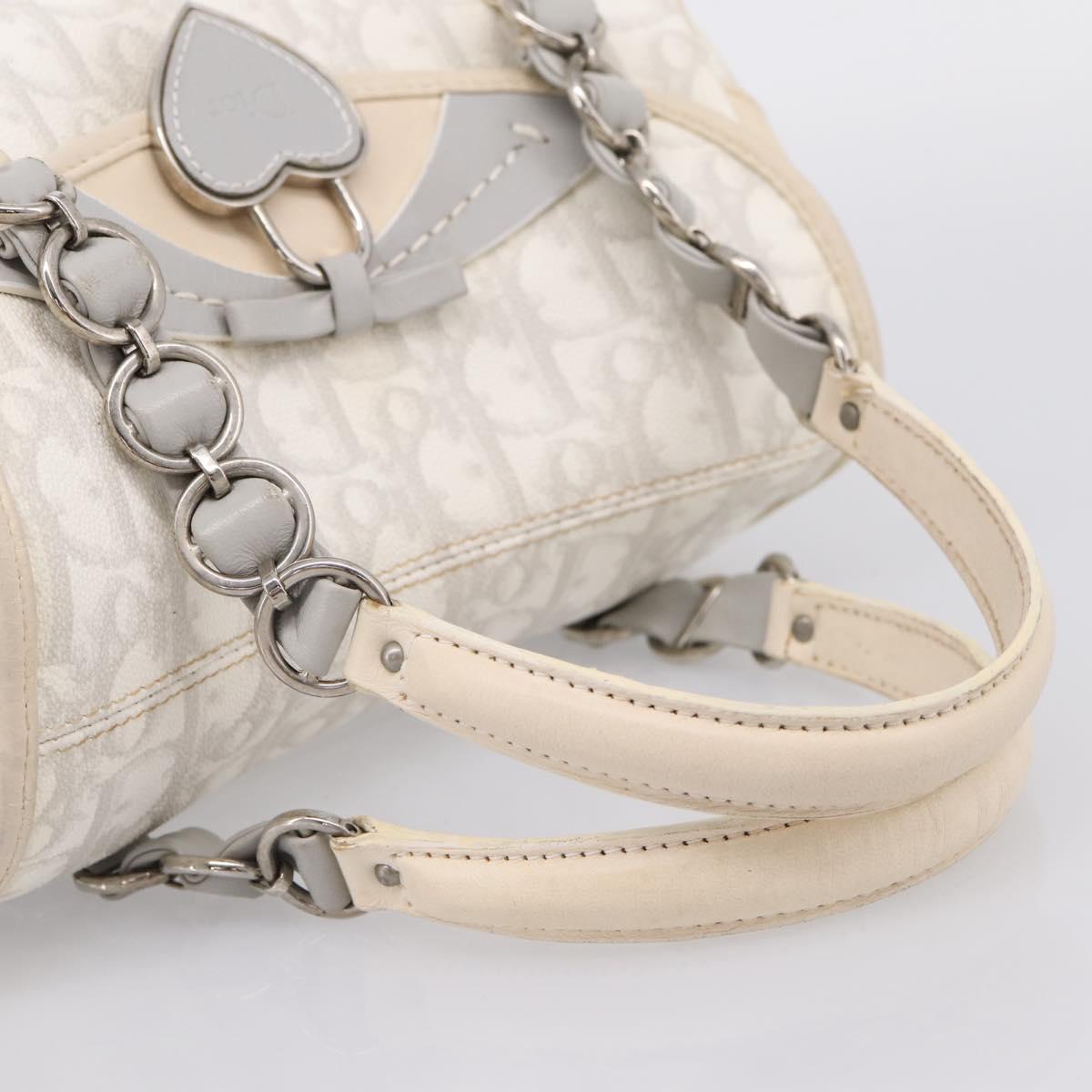 Christian Dior Trotter Canvas Romantic Hand Bag PVC White Silver Auth 197513V