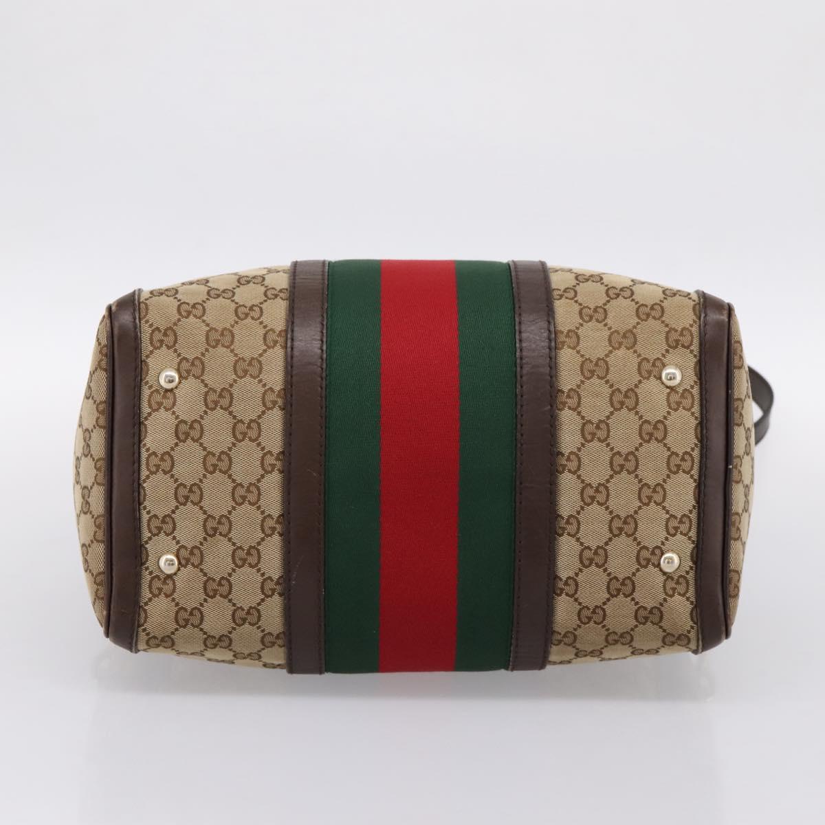 GUCCI GG Canvas Web Sherry Line Boston Bag 2way Beige Gold 247205 Auth 197515