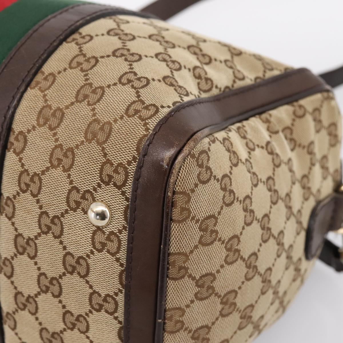 GUCCI GG Canvas Web Sherry Line Boston Bag 2way Beige Gold 247205 Auth 197515
