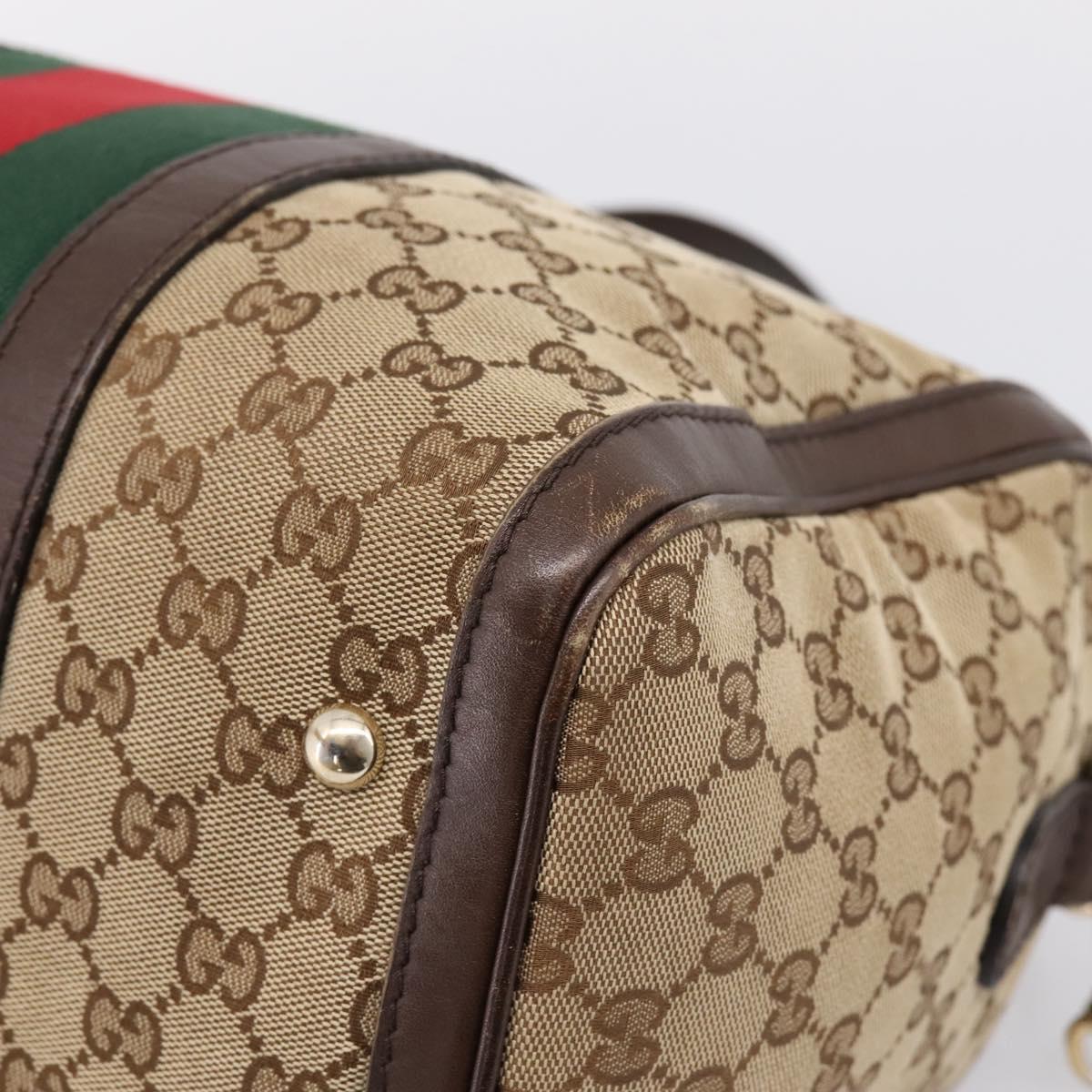 GUCCI GG Canvas Web Sherry Line Boston Bag 2way Beige Gold 247205 Auth 197515
