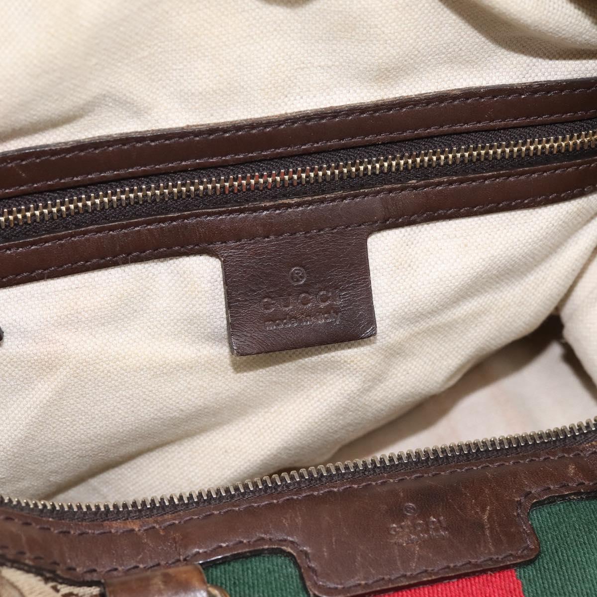 GUCCI GG Canvas Web Sherry Line Boston Bag 2way Beige Gold 247205 Auth 197515
