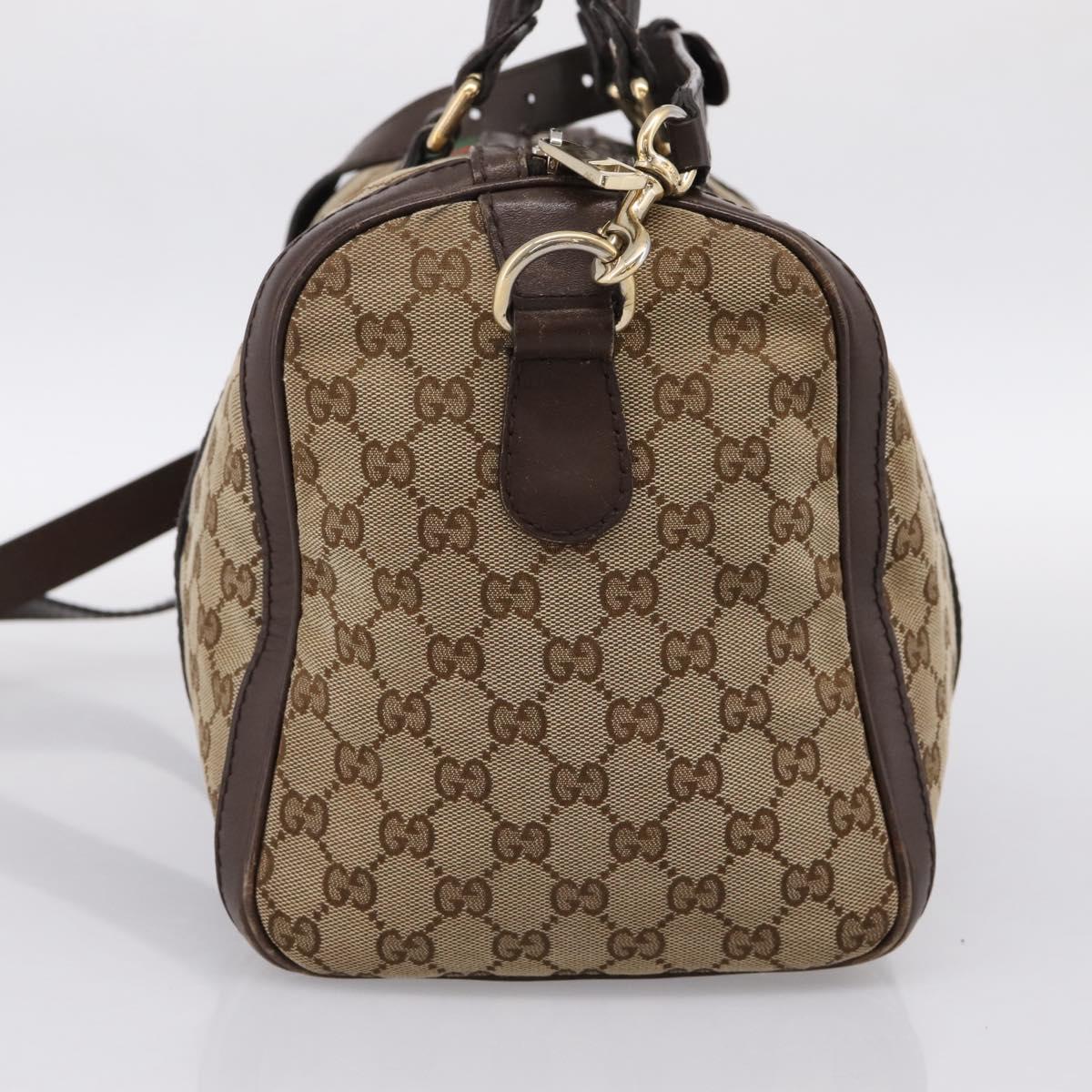 GUCCI GG Canvas Web Sherry Line Boston Bag 2way Beige Gold 247205 Auth 197515