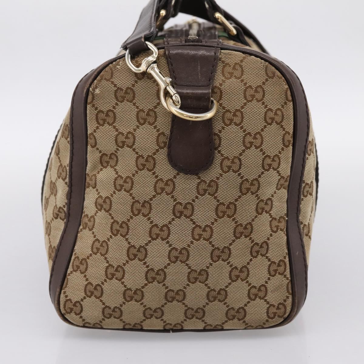 GUCCI GG Canvas Web Sherry Line Boston Bag 2way Beige Gold 247205 Auth 197515