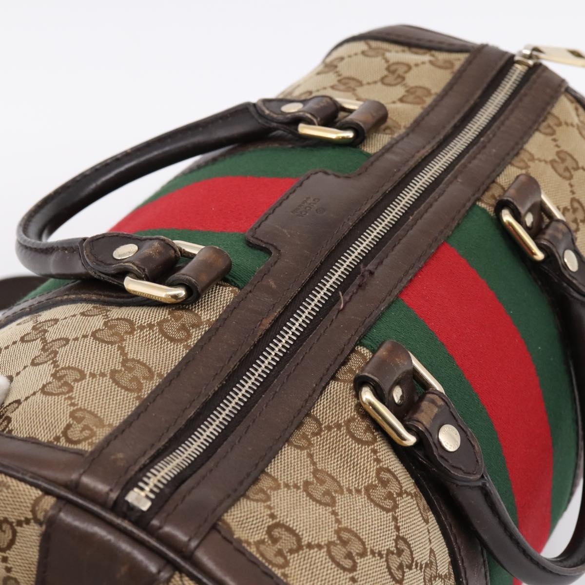 GUCCI GG Canvas Web Sherry Line Boston Bag 2way Beige Gold 247205 Auth 197515
