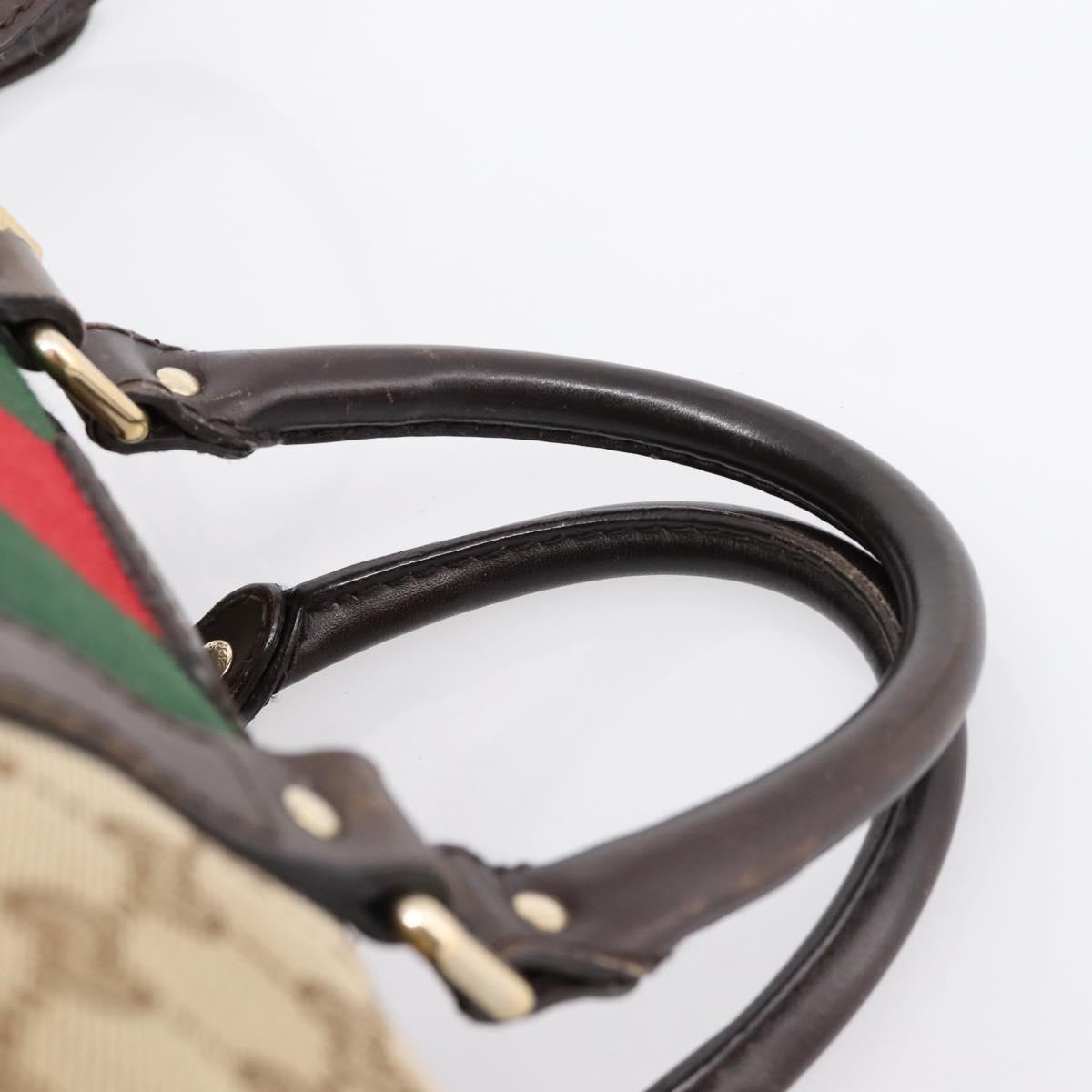 GUCCI GG Canvas Web Sherry Line Boston Bag 2way Beige Gold 247205 Auth 197515