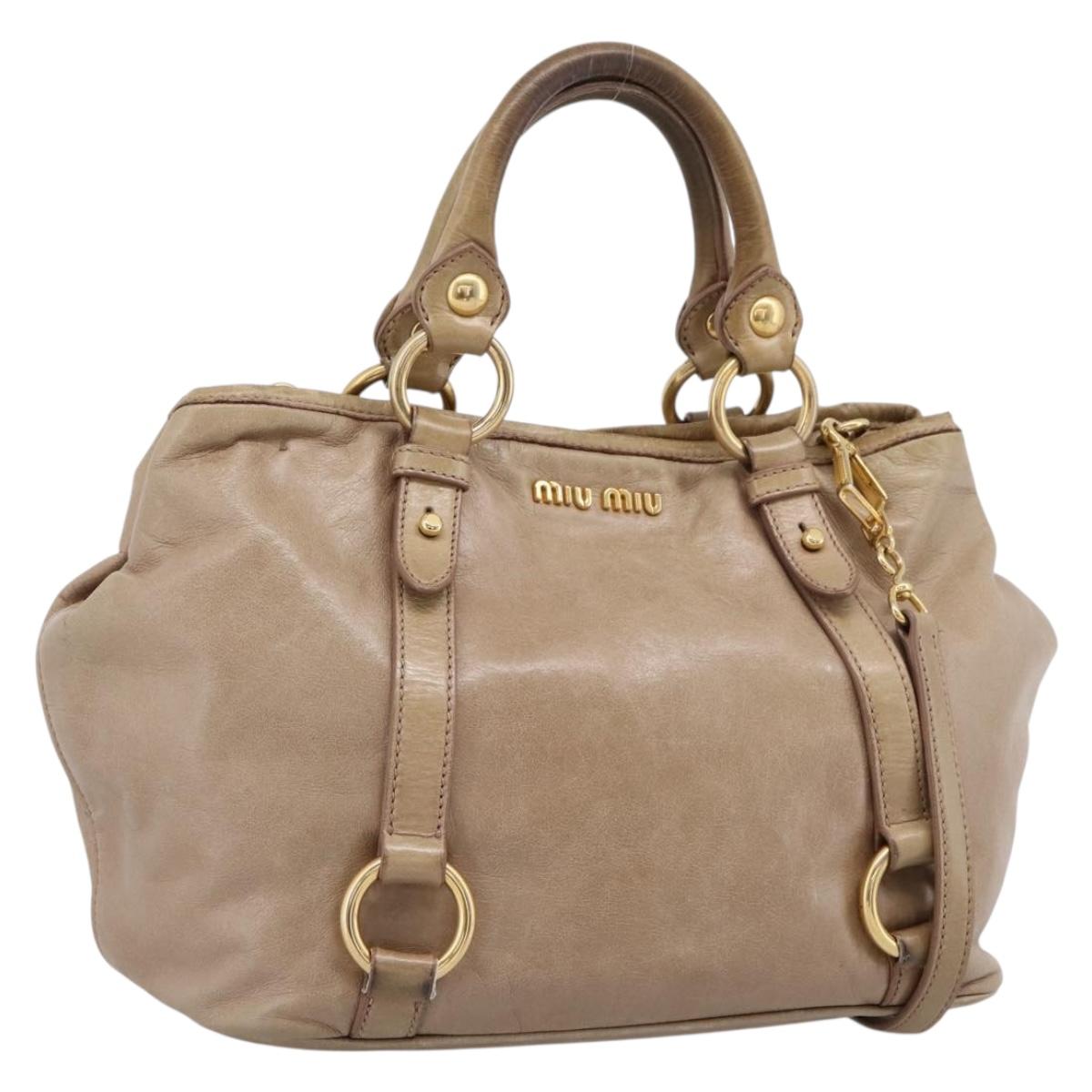Miu Miu Hand Bag Vitello Lux Leather 2way Beige Gold Auth 197516A