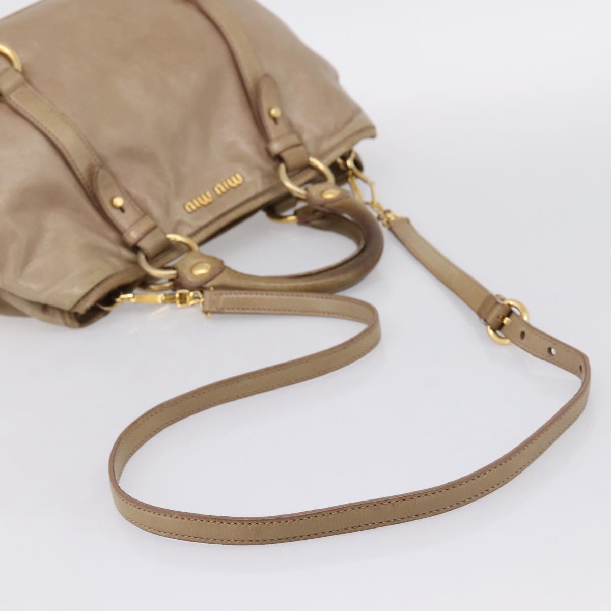 Miu Miu Hand Bag Vitello Lux Leather 2way Beige Gold Auth 197516A