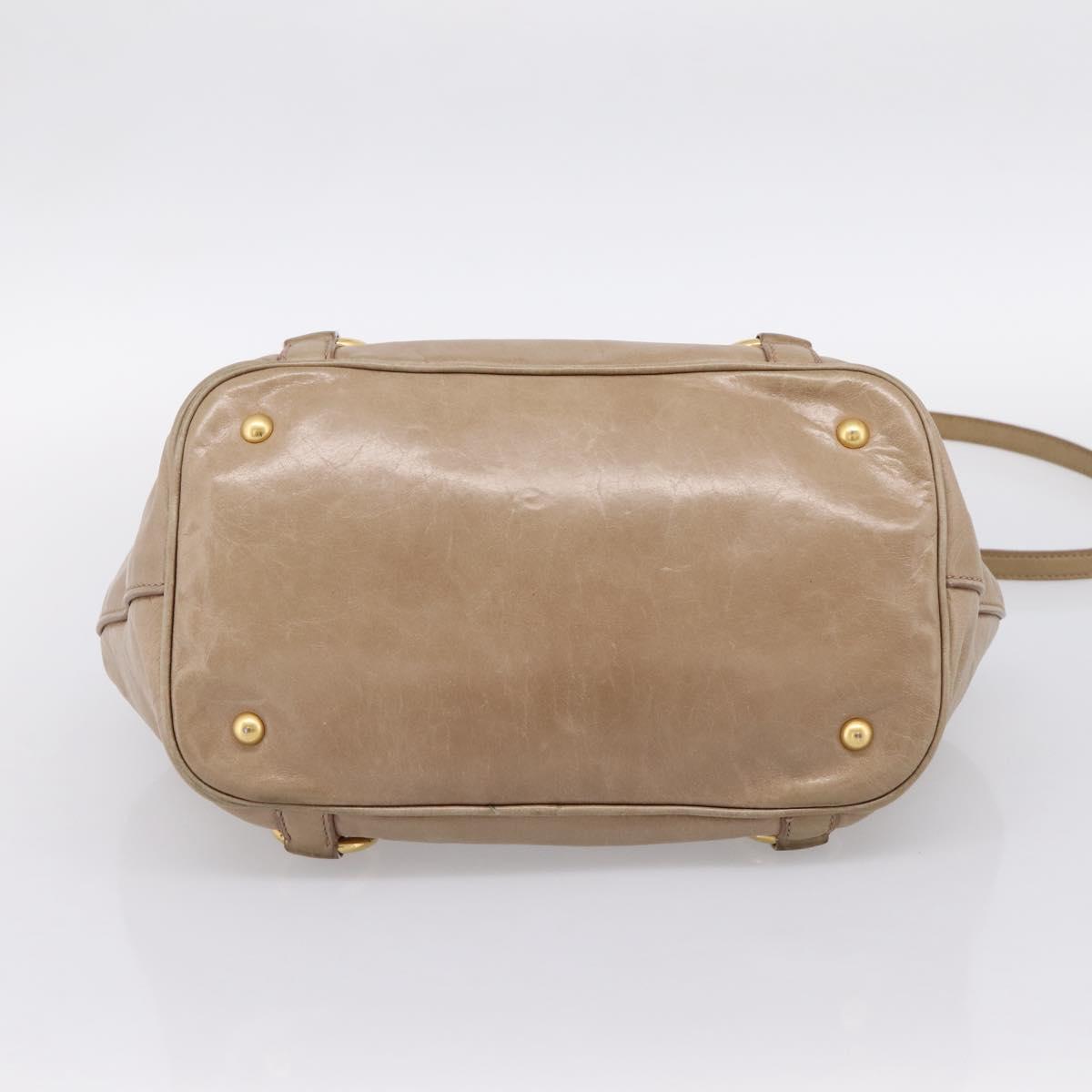 Miu Miu Hand Bag Vitello Lux Leather 2way Beige Gold Auth 197516A