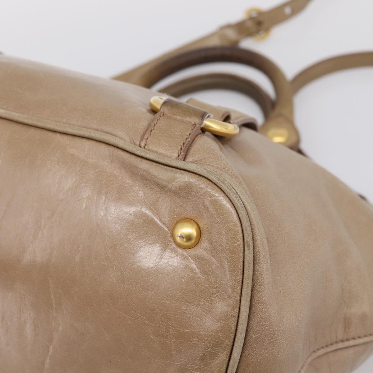 Miu Miu Hand Bag Vitello Lux Leather 2way Beige Gold Auth 197516A