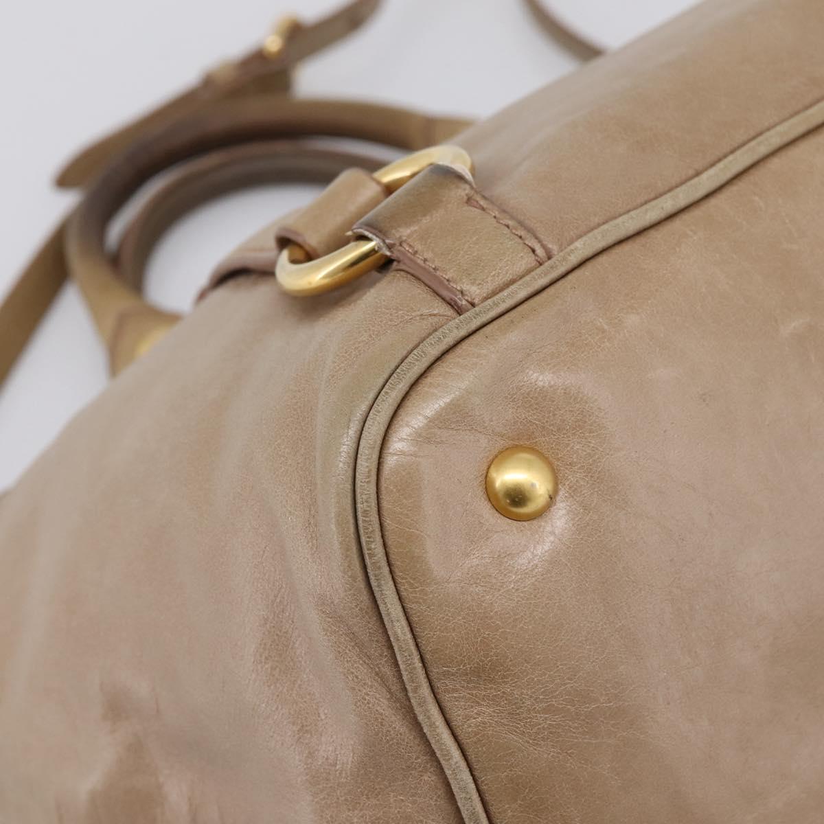 Miu Miu Hand Bag Vitello Lux Leather 2way Beige Gold Auth 197516A