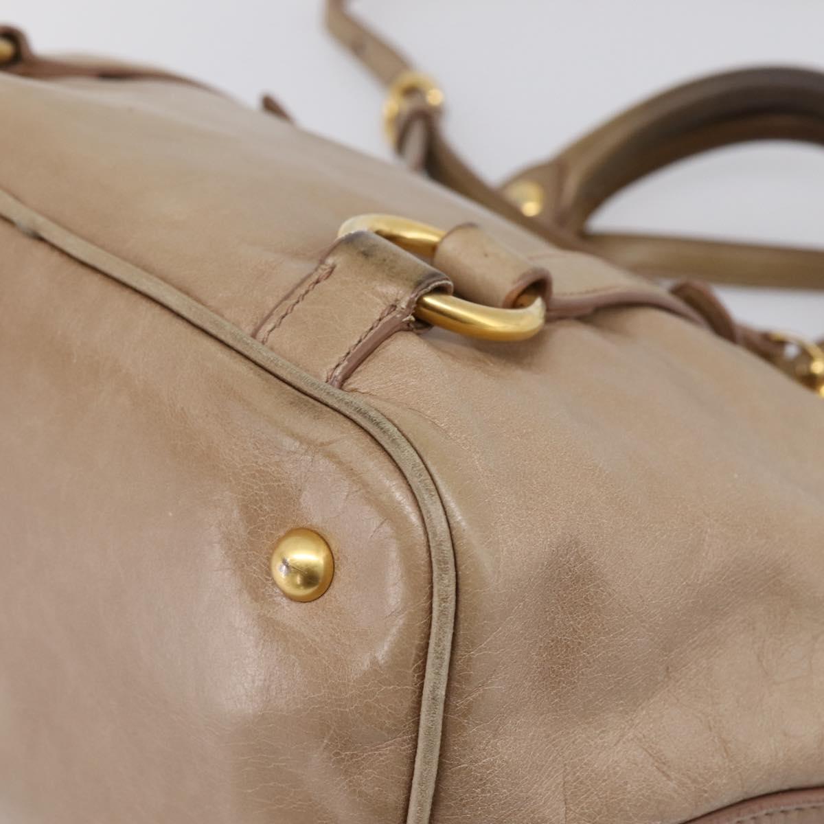 Miu Miu Hand Bag Vitello Lux Leather 2way Beige Gold Auth 197516A