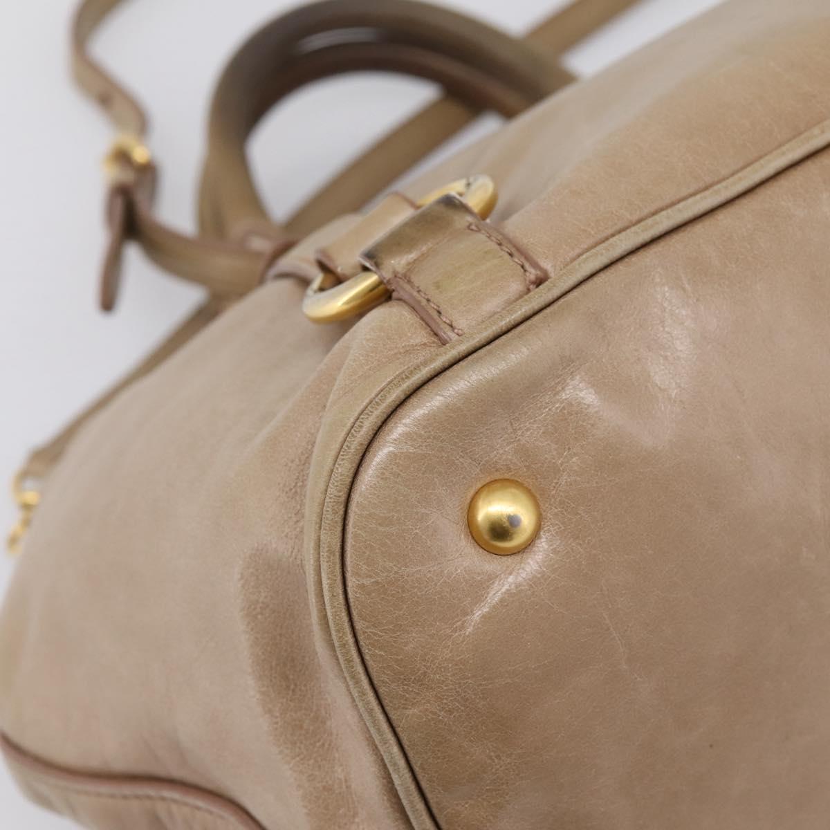 Miu Miu Hand Bag Vitello Lux Leather 2way Beige Gold Auth 197516A