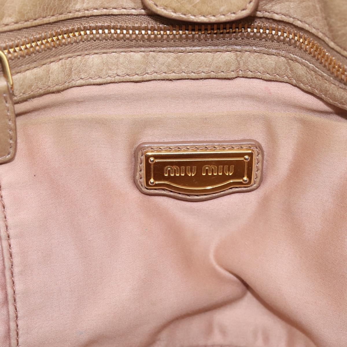 Miu Miu Hand Bag Vitello Lux Leather 2way Beige Gold Auth 197516A