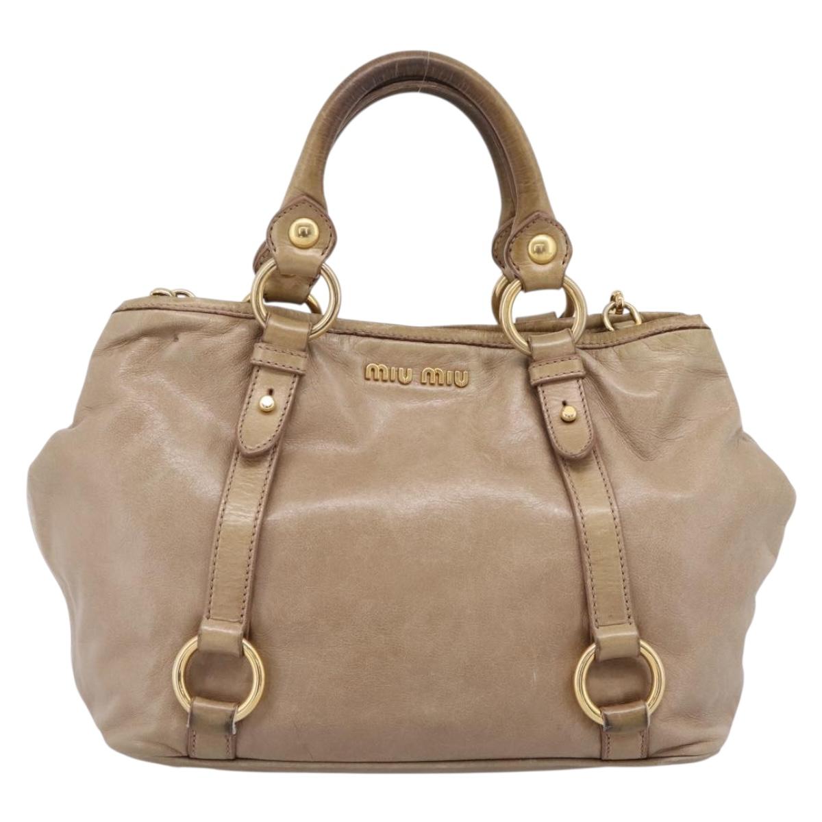 Miu Miu Hand Bag Vitello Lux Leather 2way Beige Gold Auth 197516A