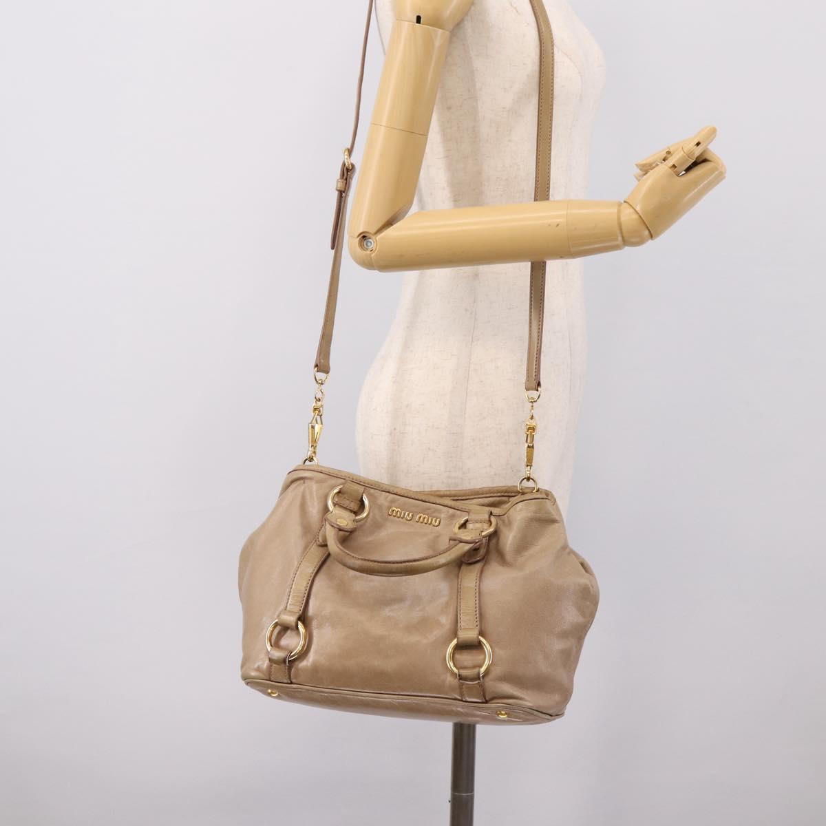 Miu Miu Hand Bag Vitello Lux Leather 2way Beige Gold Auth 197516A