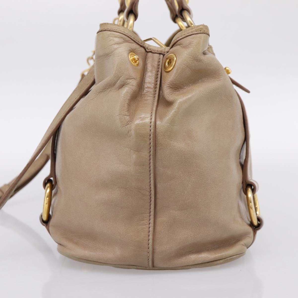 Miu Miu Hand Bag Vitello Lux Leather 2way Beige Gold Auth 197516A