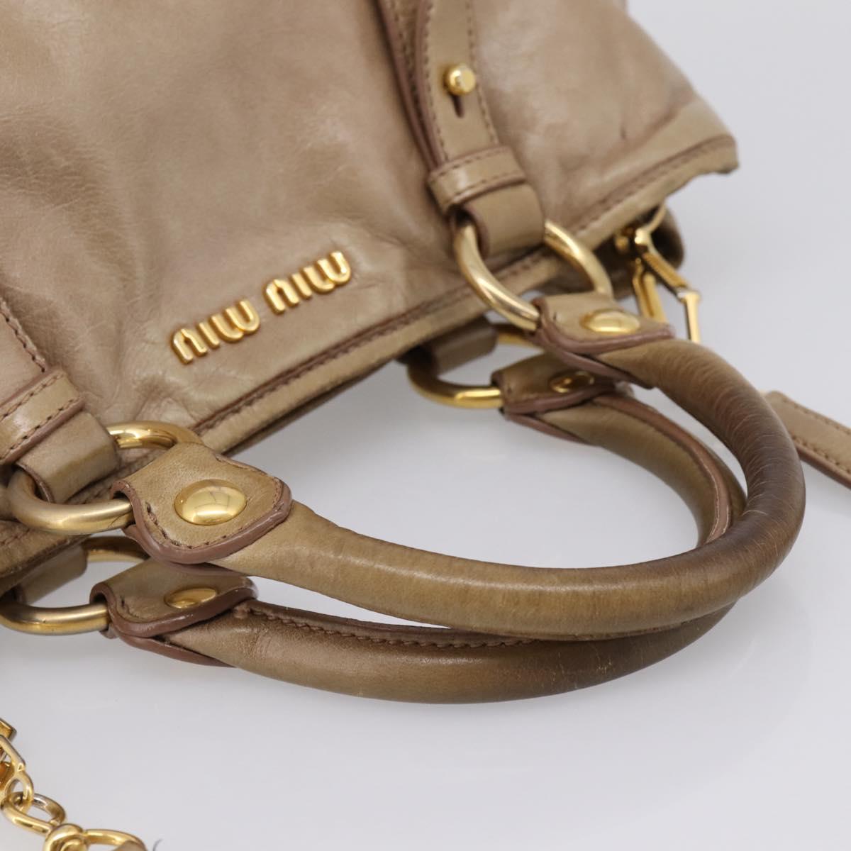 Miu Miu Hand Bag Vitello Lux Leather 2way Beige Gold Auth 197516A