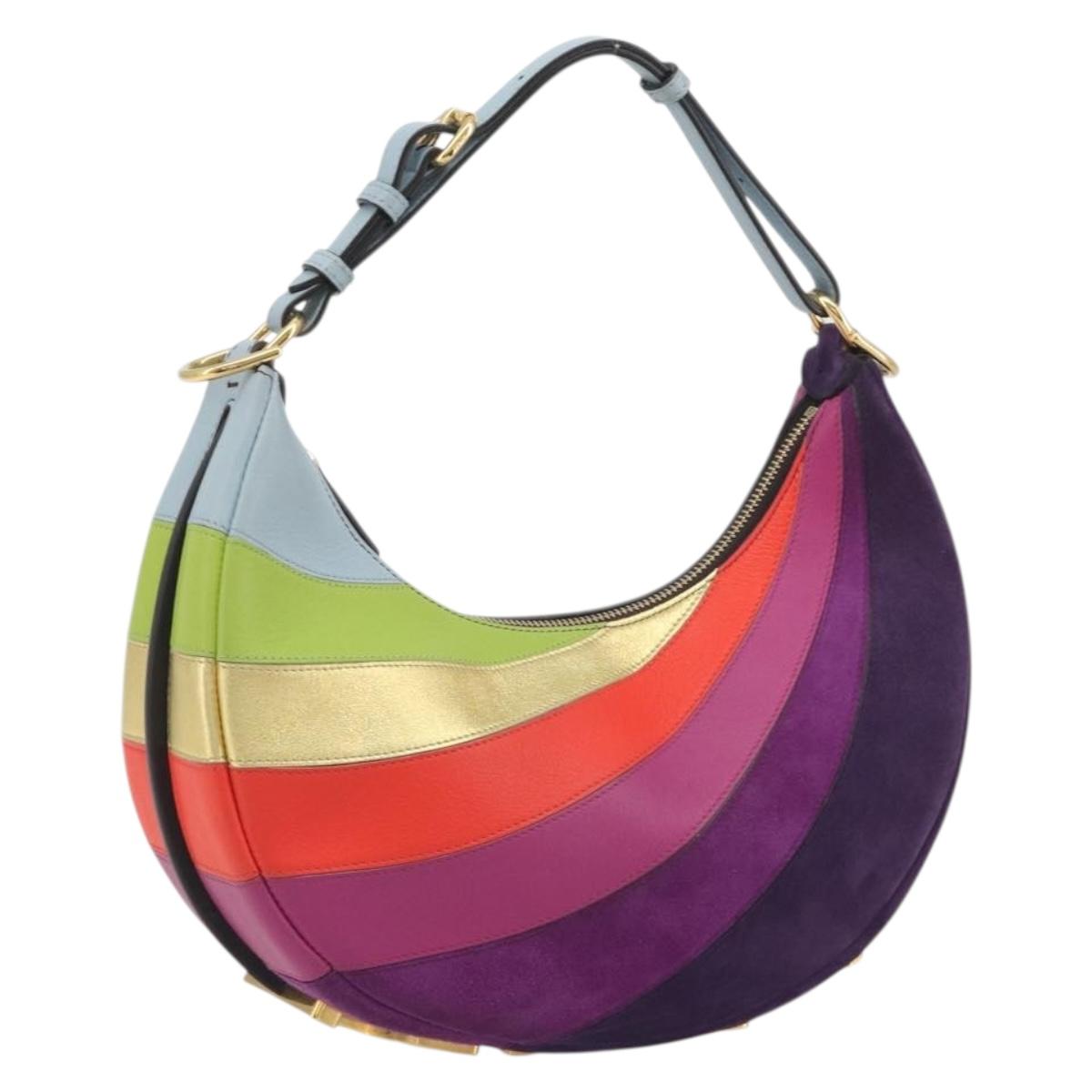 FENDI Graffiti Shoulder Bag Leather Multicolor Gold Auth 197520M