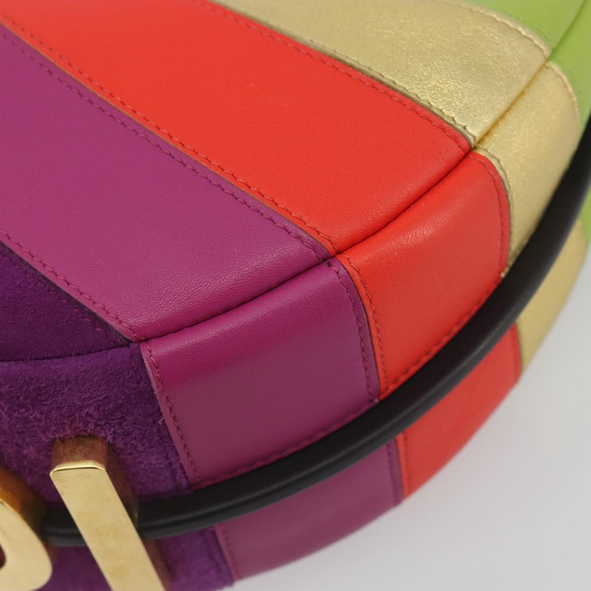 FENDI Graffiti Shoulder Bag Leather Multicolor Gold Auth 197520M
