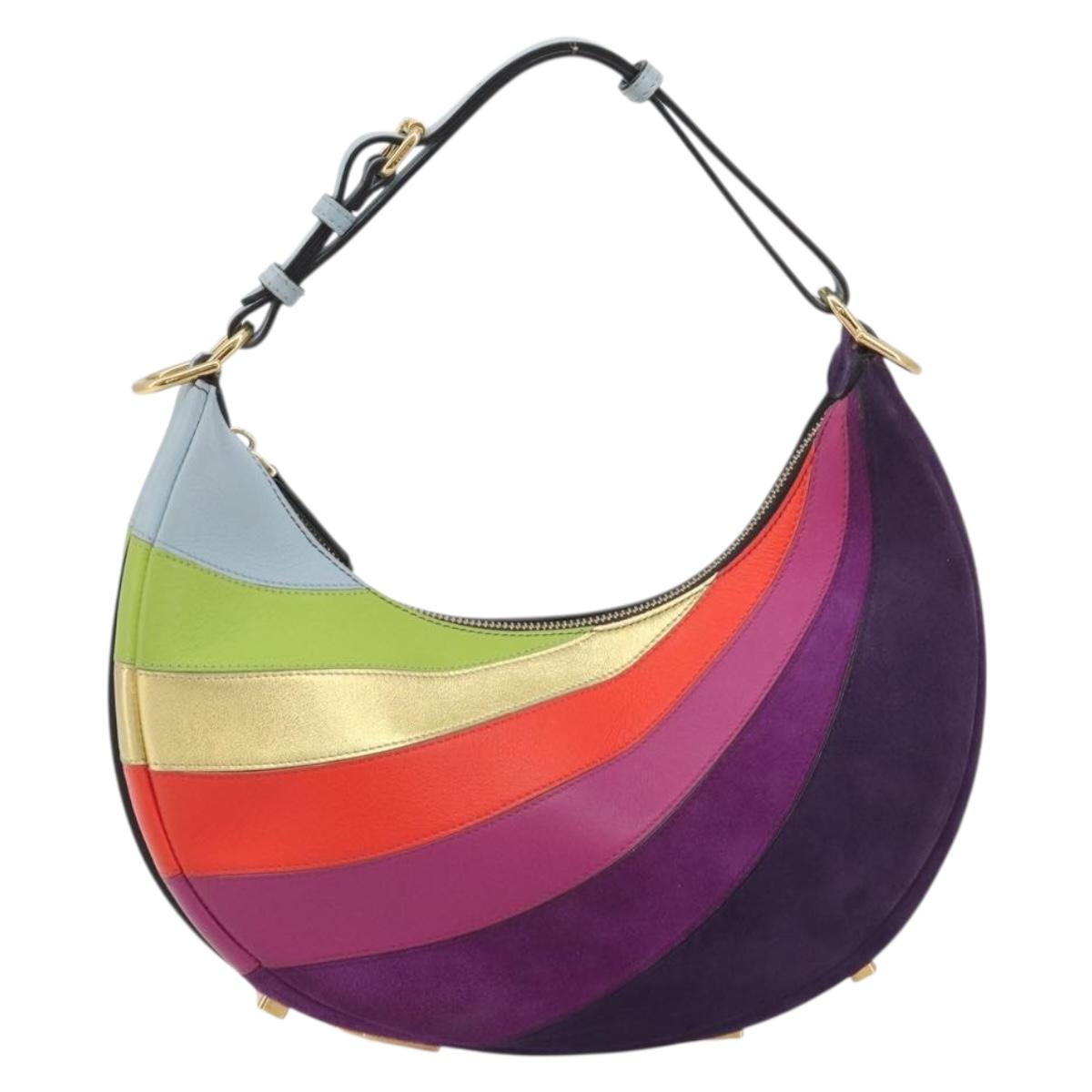 FENDI Graffiti Shoulder Bag Leather Multicolor Gold Auth 197520M