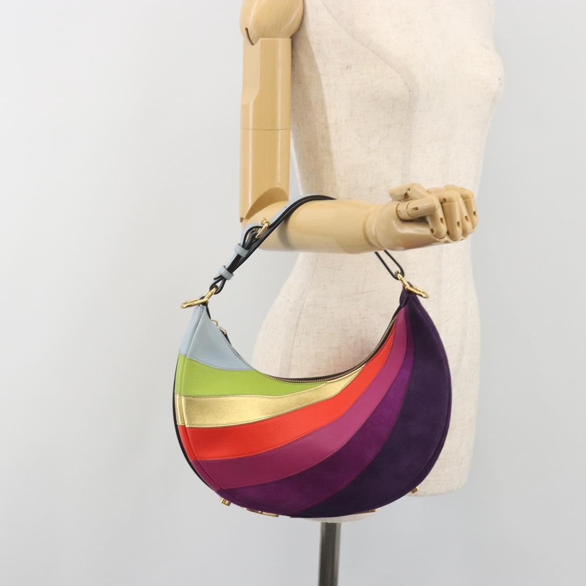 FENDI Graffiti Shoulder Bag Leather Multicolor Gold Auth 197520M