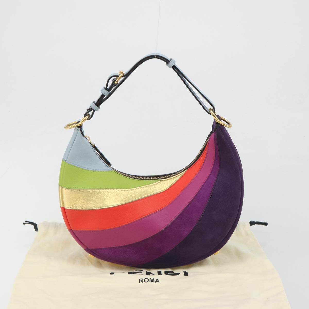 FENDI Graffiti Shoulder Bag Leather Multicolor Gold Auth 197520M