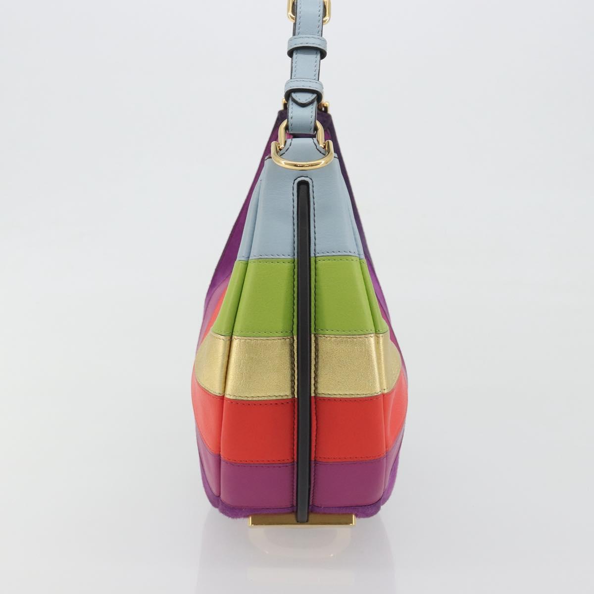 FENDI Graffiti Shoulder Bag Leather Multicolor Gold Auth 197520M
