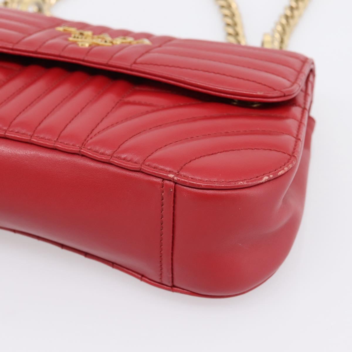 PRADA Diagram Chain Shoulder Bag Leather Red Gold Auth 197523V