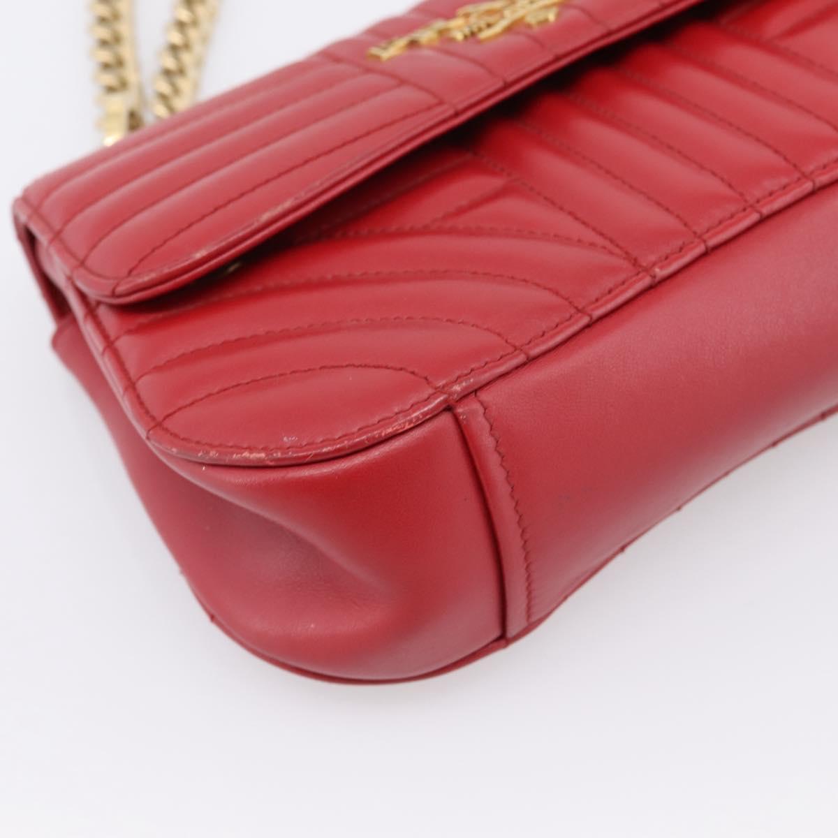 PRADA Diagram Chain Shoulder Bag Leather Red Gold Auth 197523V