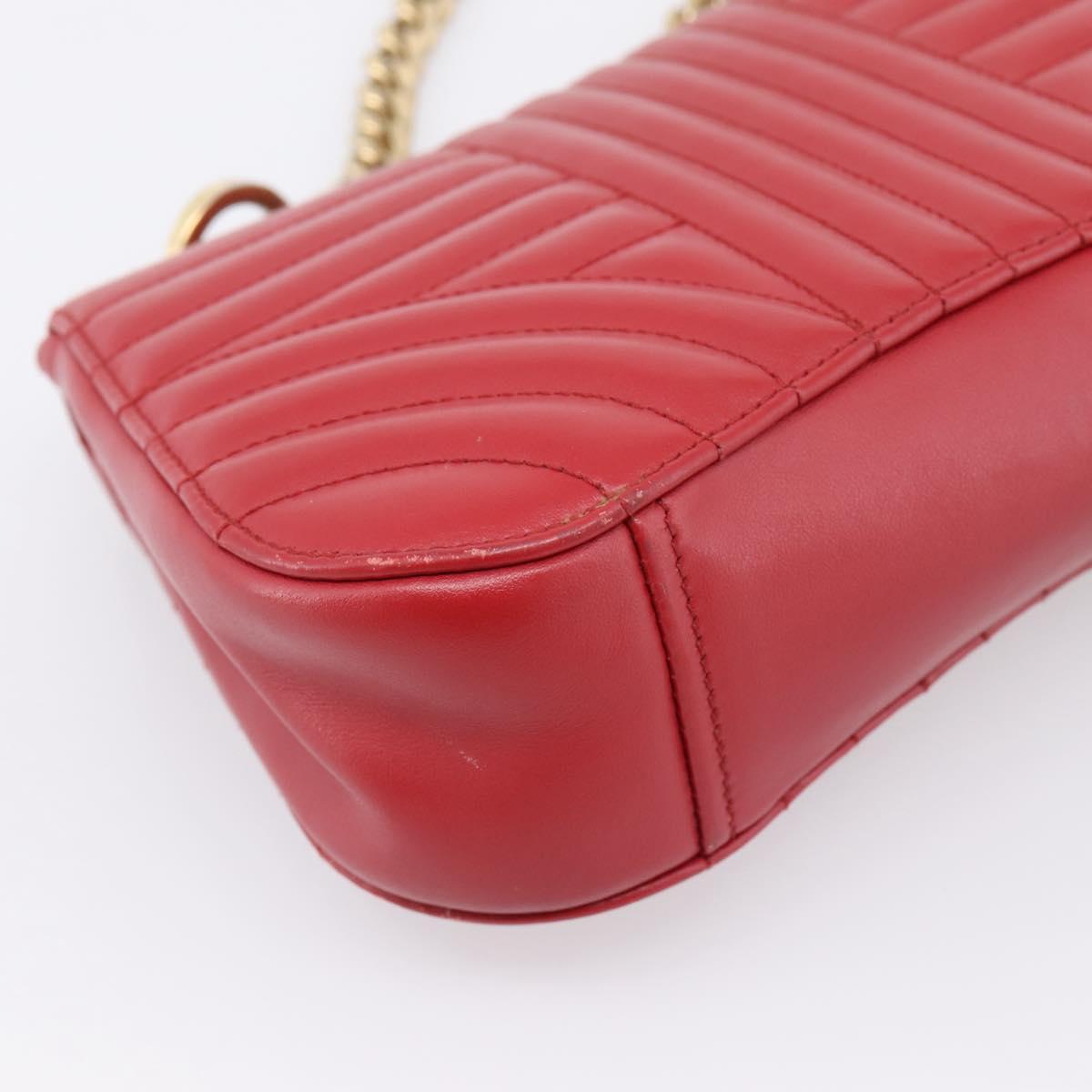 PRADA Diagram Chain Shoulder Bag Leather Red Gold Auth 197523V