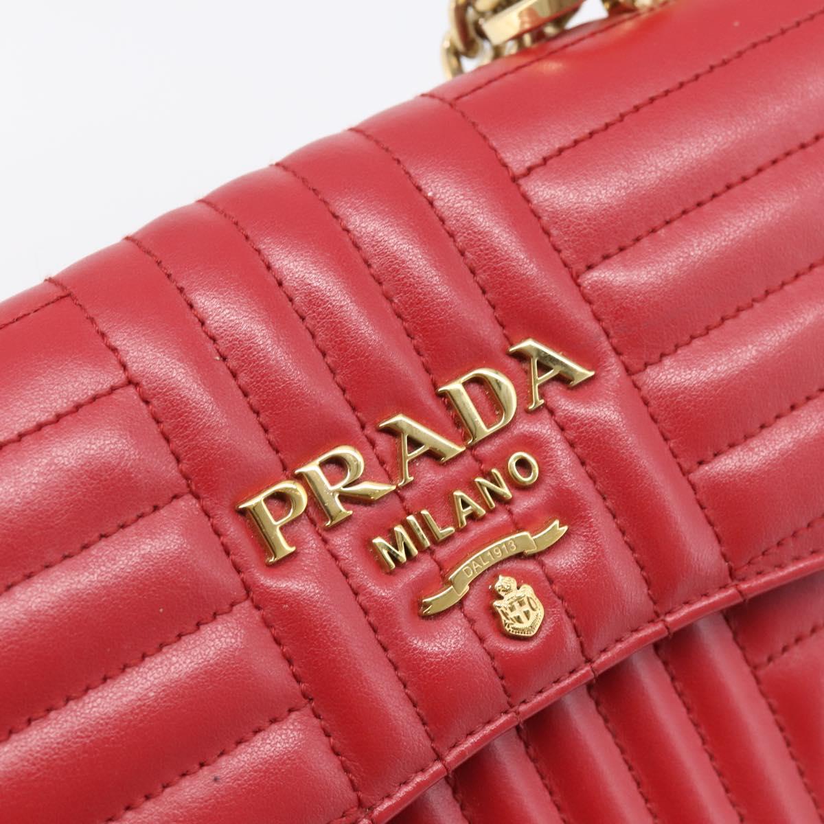 PRADA Diagram Chain Shoulder Bag Leather Red Gold Auth 197523V