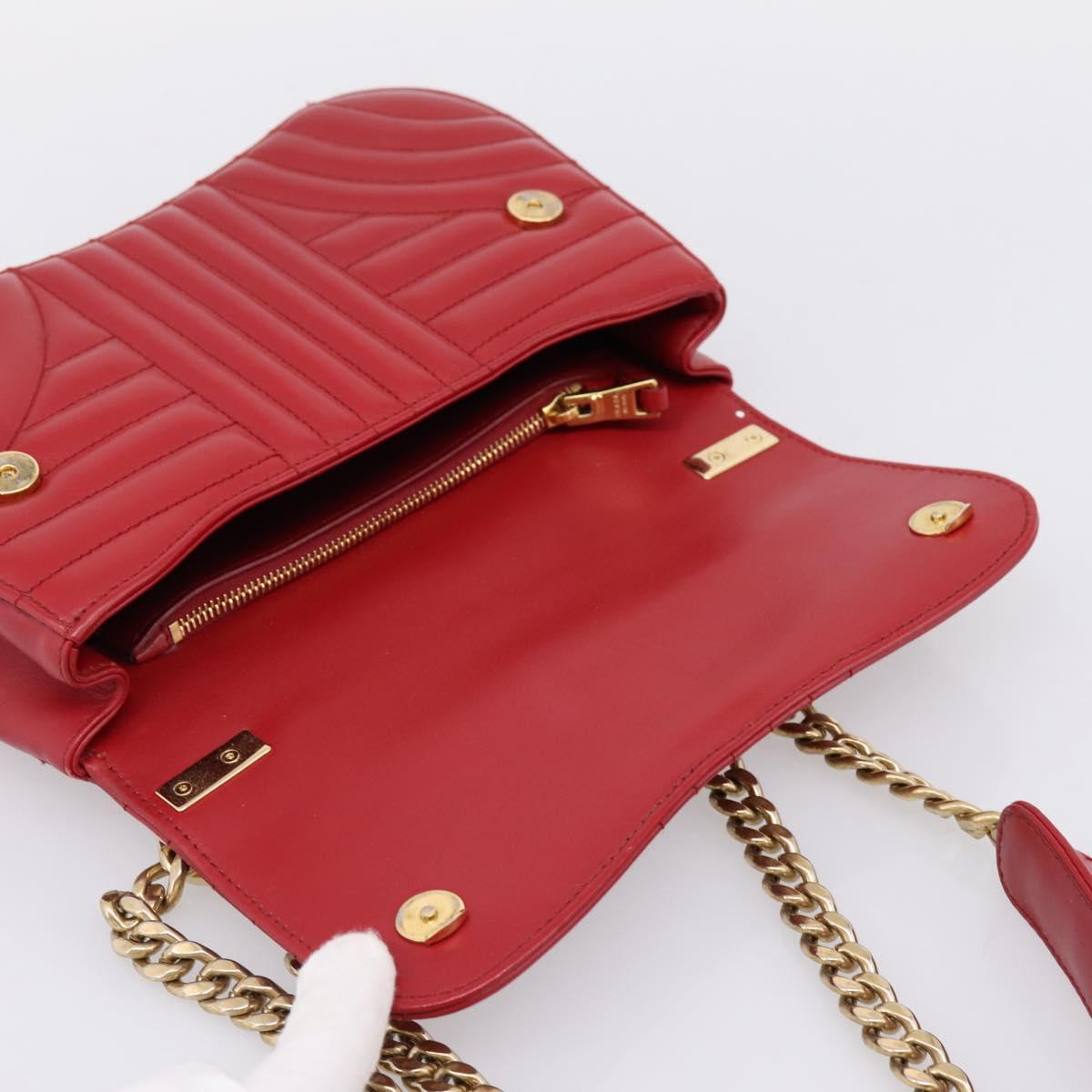 PRADA Diagram Chain Shoulder Bag Leather Red Gold Auth 197523V