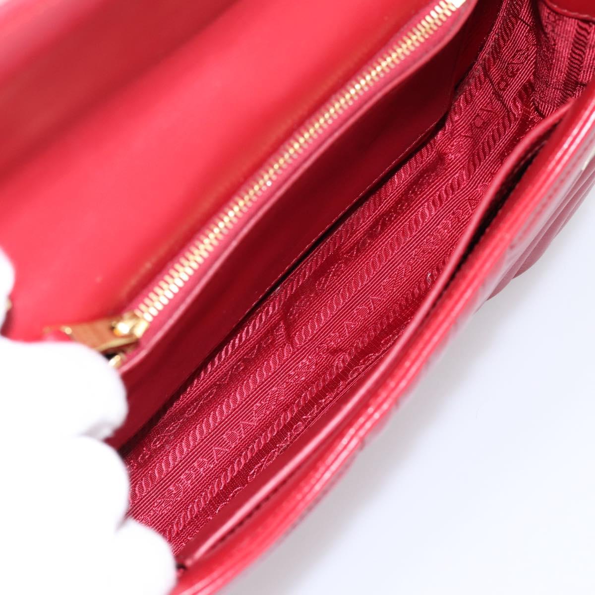 PRADA Diagram Chain Shoulder Bag Leather Red Gold Auth 197523V