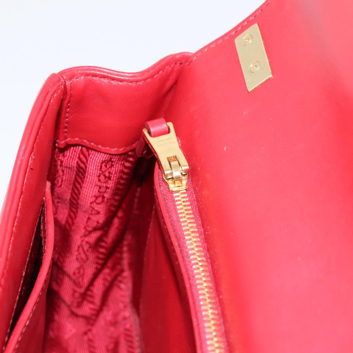 PRADA Diagram Chain Shoulder Bag Leather Red Gold Auth 197523V