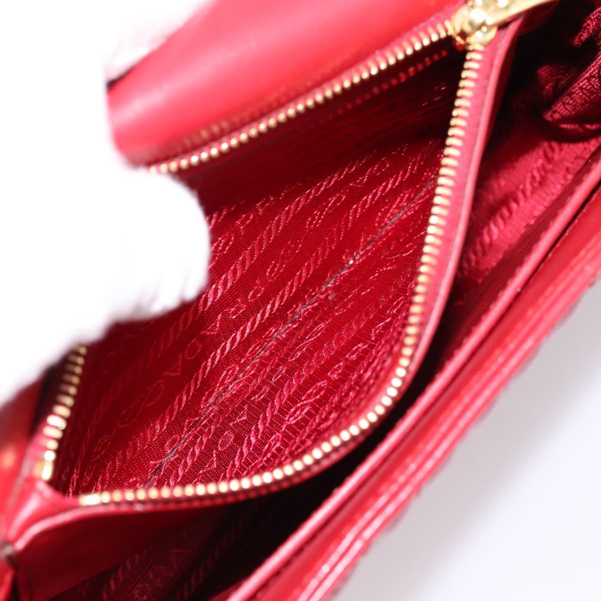 PRADA Diagram Chain Shoulder Bag Leather Red Gold Auth 197523V