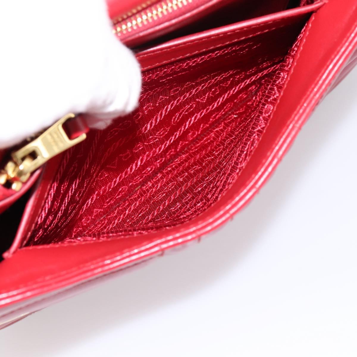 PRADA Diagram Chain Shoulder Bag Leather Red Gold Auth 197523V