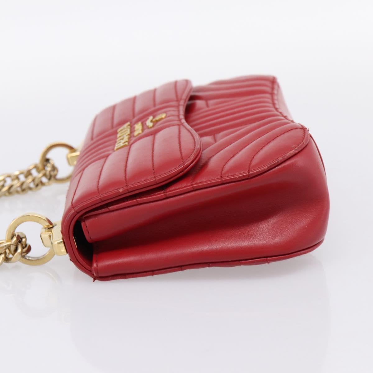 PRADA Diagram Chain Shoulder Bag Leather Red Gold Auth 197523V
