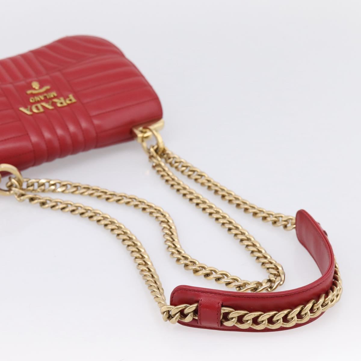 PRADA Diagram Chain Shoulder Bag Leather Red Gold Auth 197523V