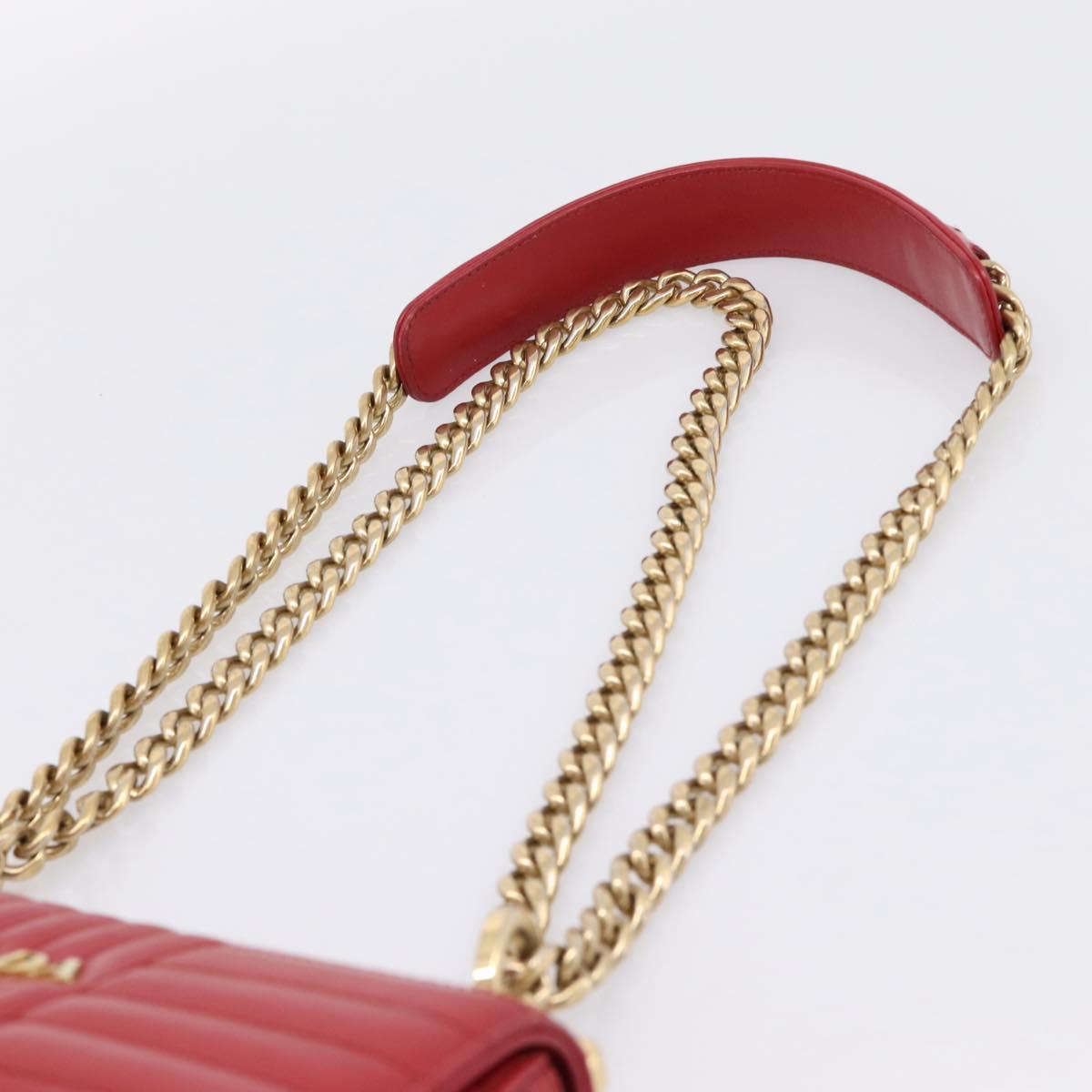 PRADA Diagram Chain Shoulder Bag Leather Red Gold Auth 197523V