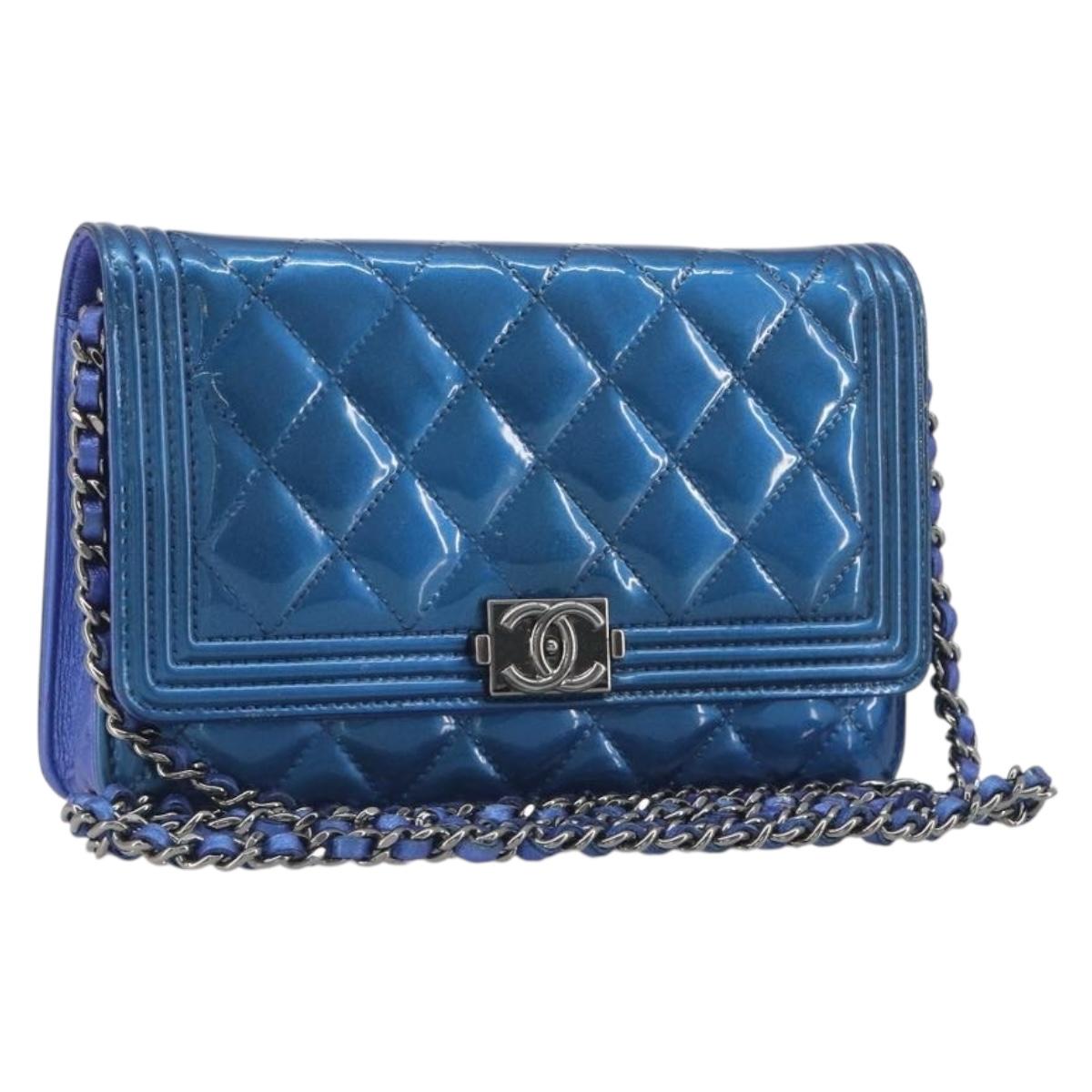 CHANEL Matelasse Boy Chanel Chain Shoulder Wallet Patent Leather CC Auth 197570A
