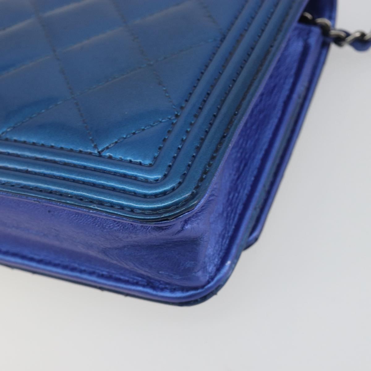 CHANEL Matelasse Boy Chanel Chain Shoulder Wallet Patent Leather CC Auth 197570A