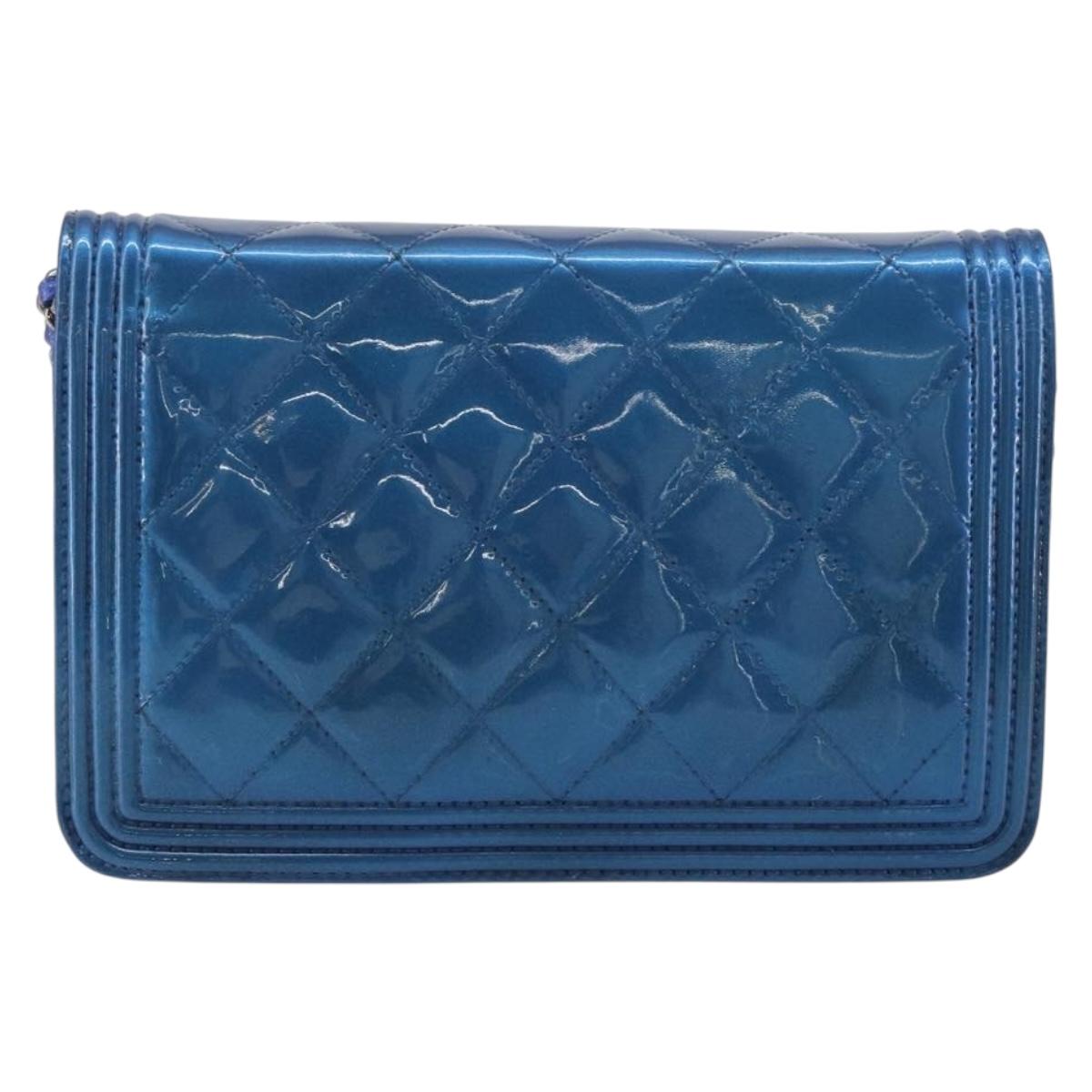 CHANEL Matelasse Boy Chanel Chain Shoulder Wallet Patent Leather CC Auth 197570A