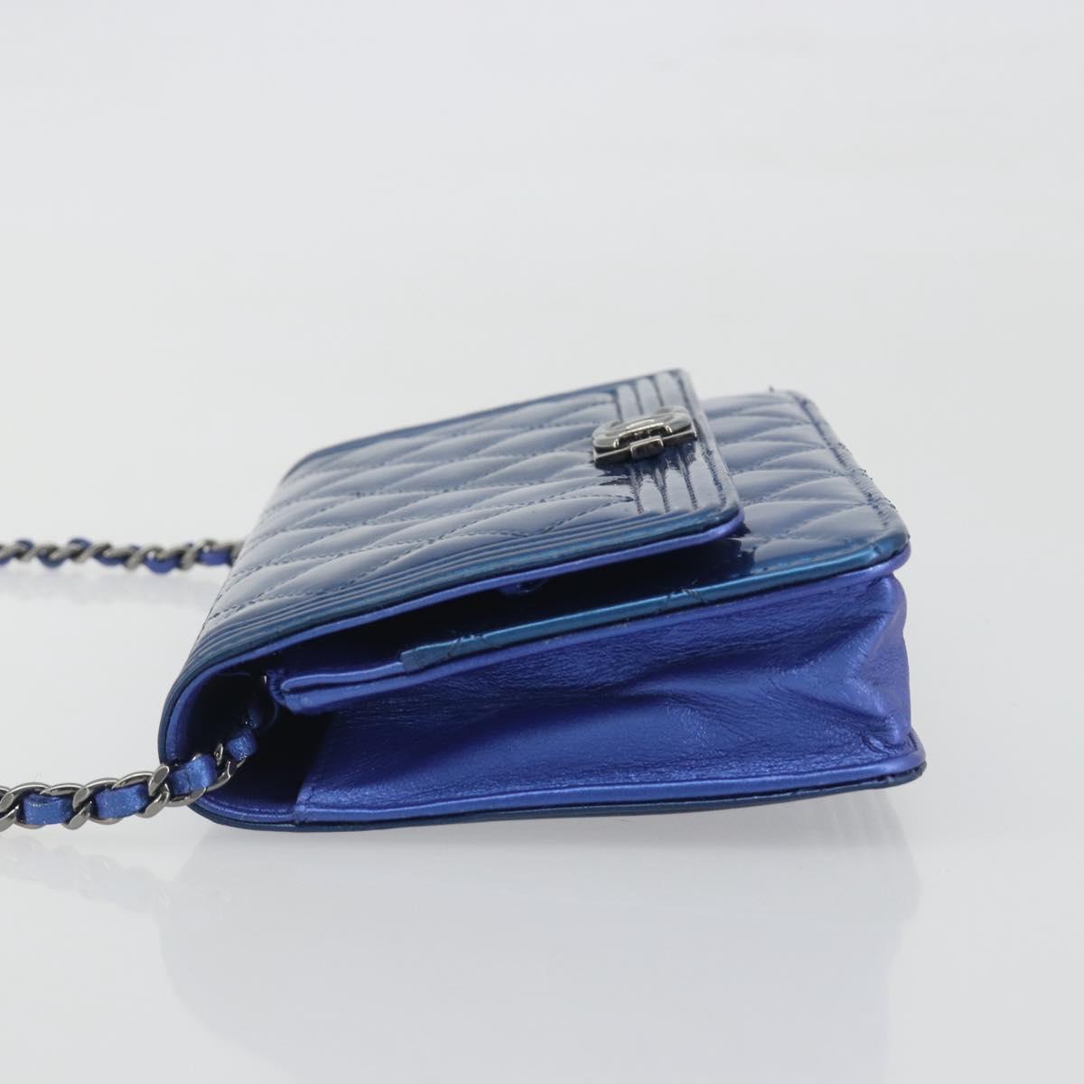 CHANEL Matelasse Boy Chanel Chain Shoulder Wallet Patent Leather CC Auth 197570A