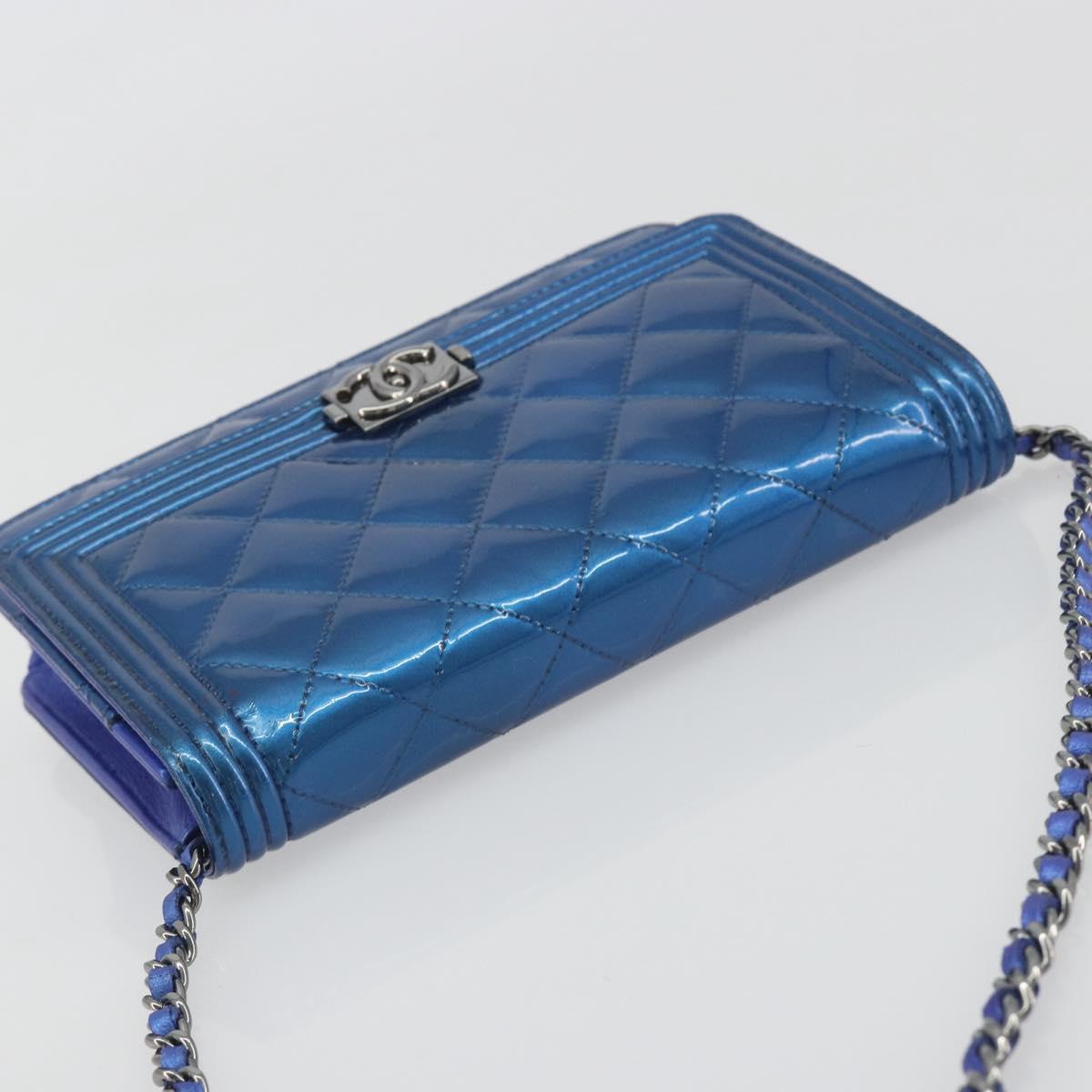 CHANEL Matelasse Boy Chanel Chain Shoulder Wallet Patent Leather CC Auth 197570A