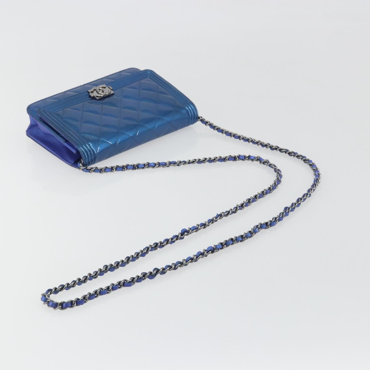 CHANEL Matelasse Boy Chanel Chain Shoulder Wallet Patent Leather CC Auth 197570A