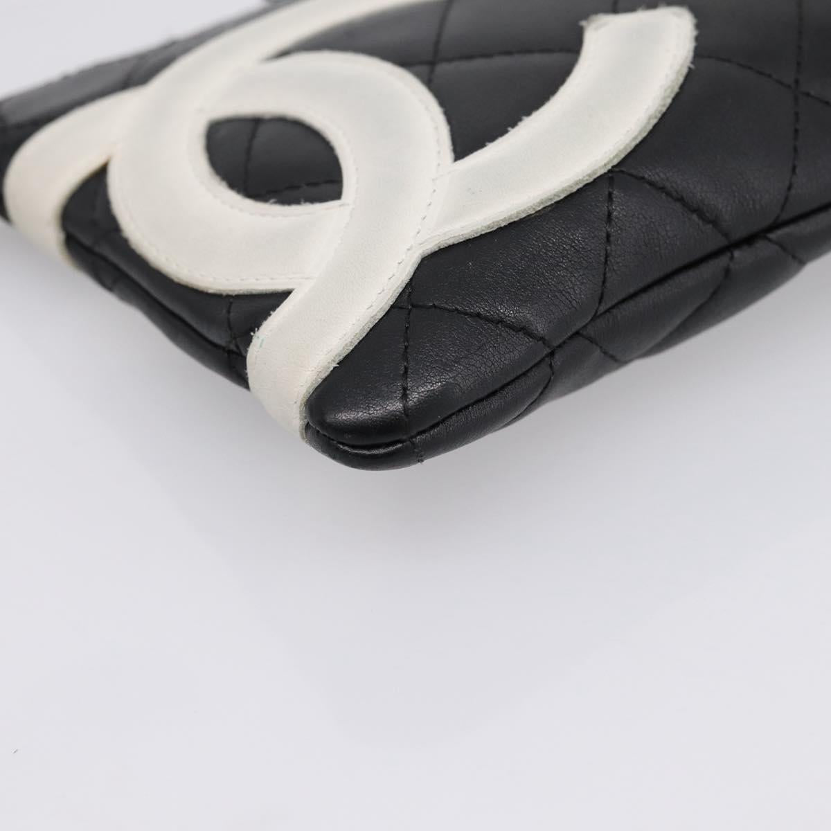 CHANEL Cambon Line Matelasse Pouch Leather Black Silver CC Auth 197572A